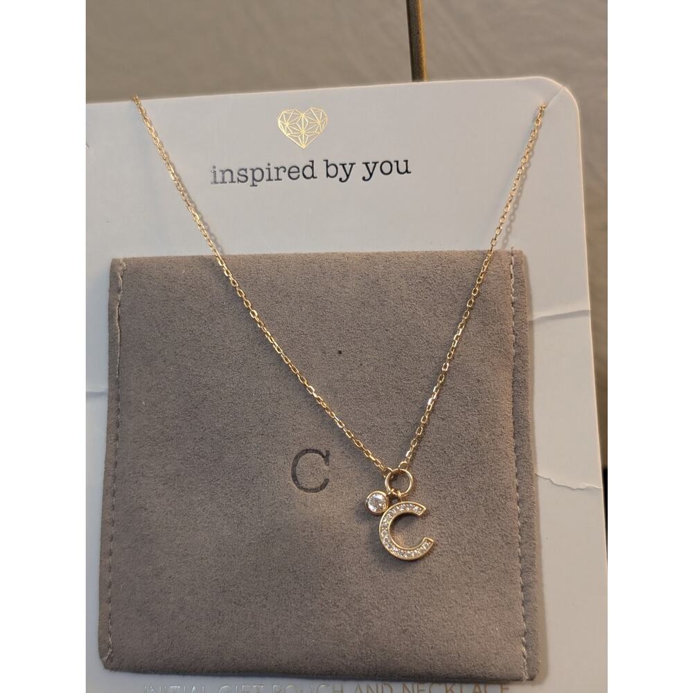 NWT Inspired by You CZ Initial  'C' Gold Tone Sterling Silver 16" + 2" Necklace